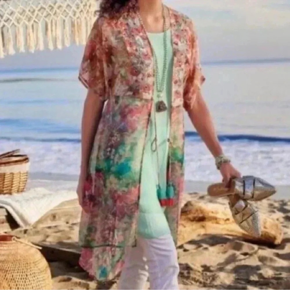 Soft Surroundings Multicolor Floral Topper / Kimono